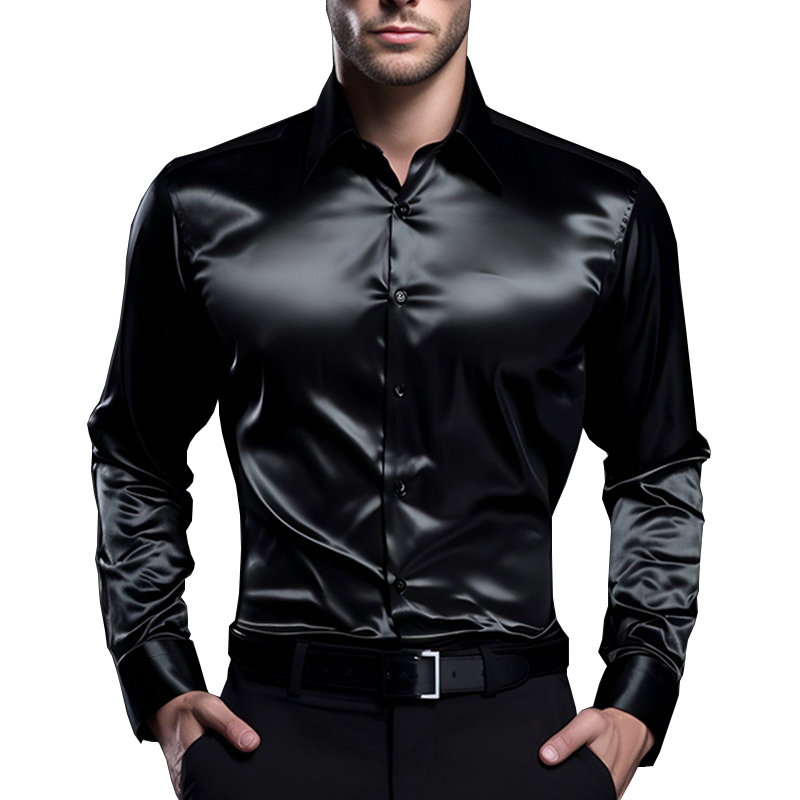 Mens Satin Silk Dress Shirt - Herren Satin Luxus Hemden Mode Seide