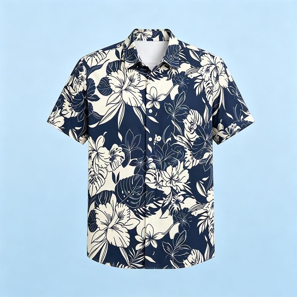 Vintage Hawaiian Floral Shirt - Vintage Pflanzen-Blumenmuster Hawaiihemd für Herren, Sommer