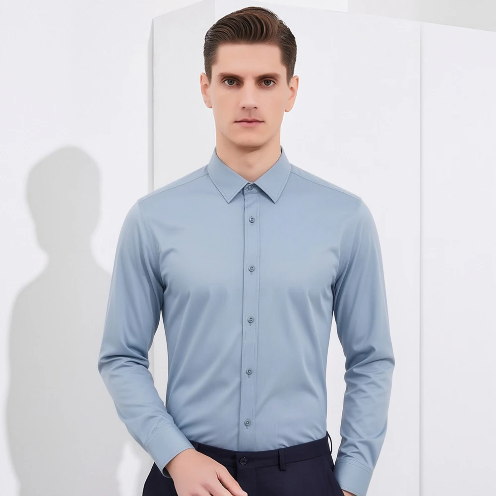 Breathable Bamboo Fiber Shirt Non Iron - Herren Business-Businesshemd bügelfrei, 4-Wege-Stretch, einfarbig, formelles