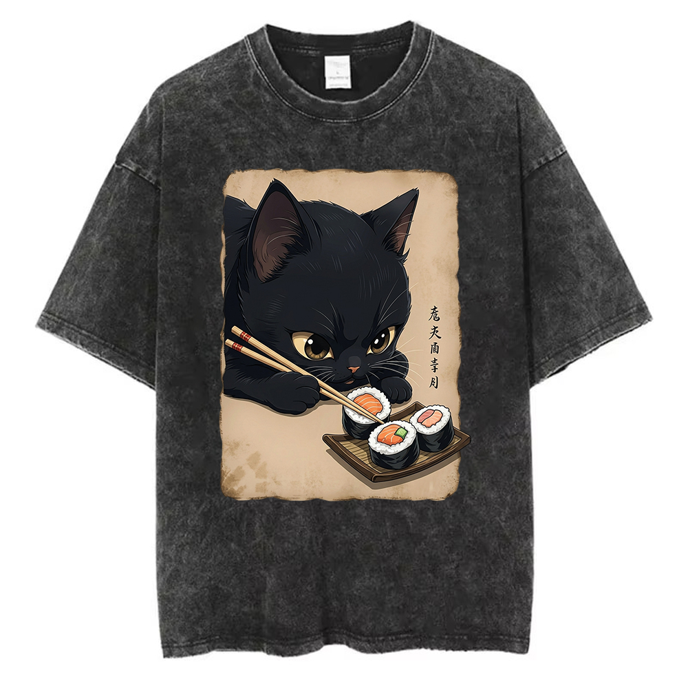 Acid Wash Vintage Graphic T Shirt - Vintage Gewaschenes Baumwoll-T-Shirt für Herren Schwarze