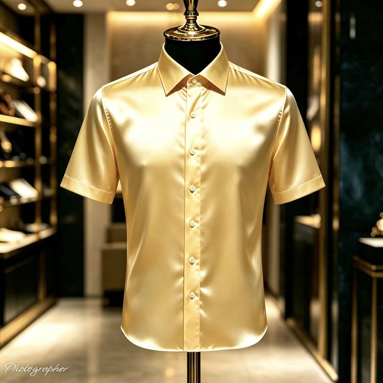 Mens Satin Silk Dress Shirt - Herren-Hemd aus Satin in Uni-Farbe, kurzärmelig,