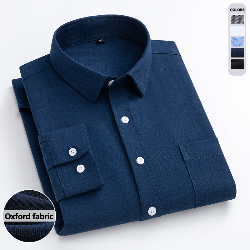 Oxford Cotton Casual Shirt Business - Marineblaues Oxford-Hemd für Herren mit langen