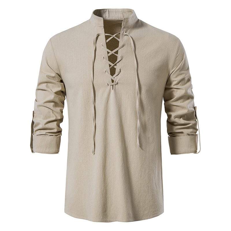 Mens Linen Shirt Long Sleeve - Mittelalterliches Herrenhemd aus Baumwolle und Leinen