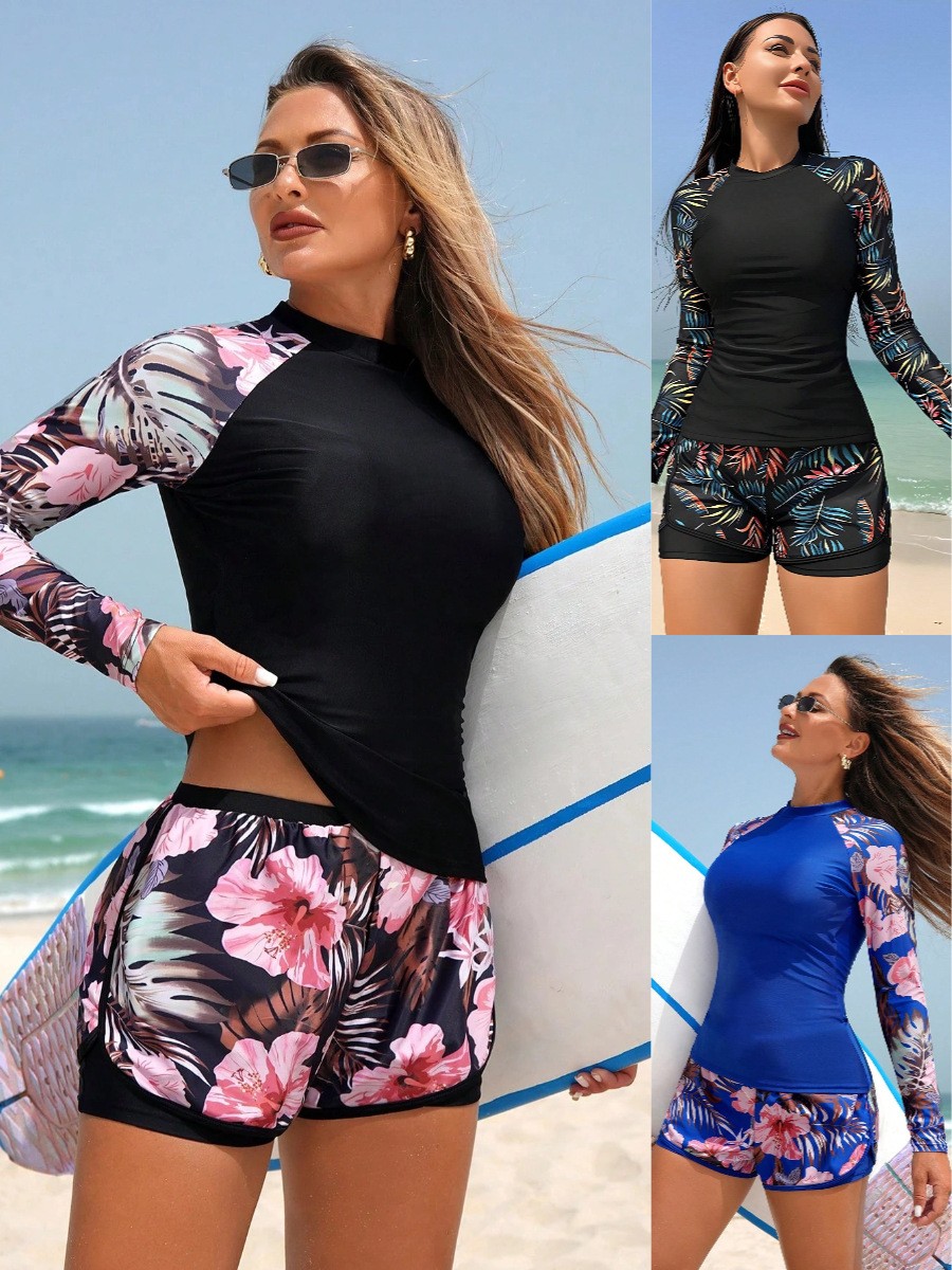 Shorts - Y2k Tankini Damen Langarm Crop Tankini