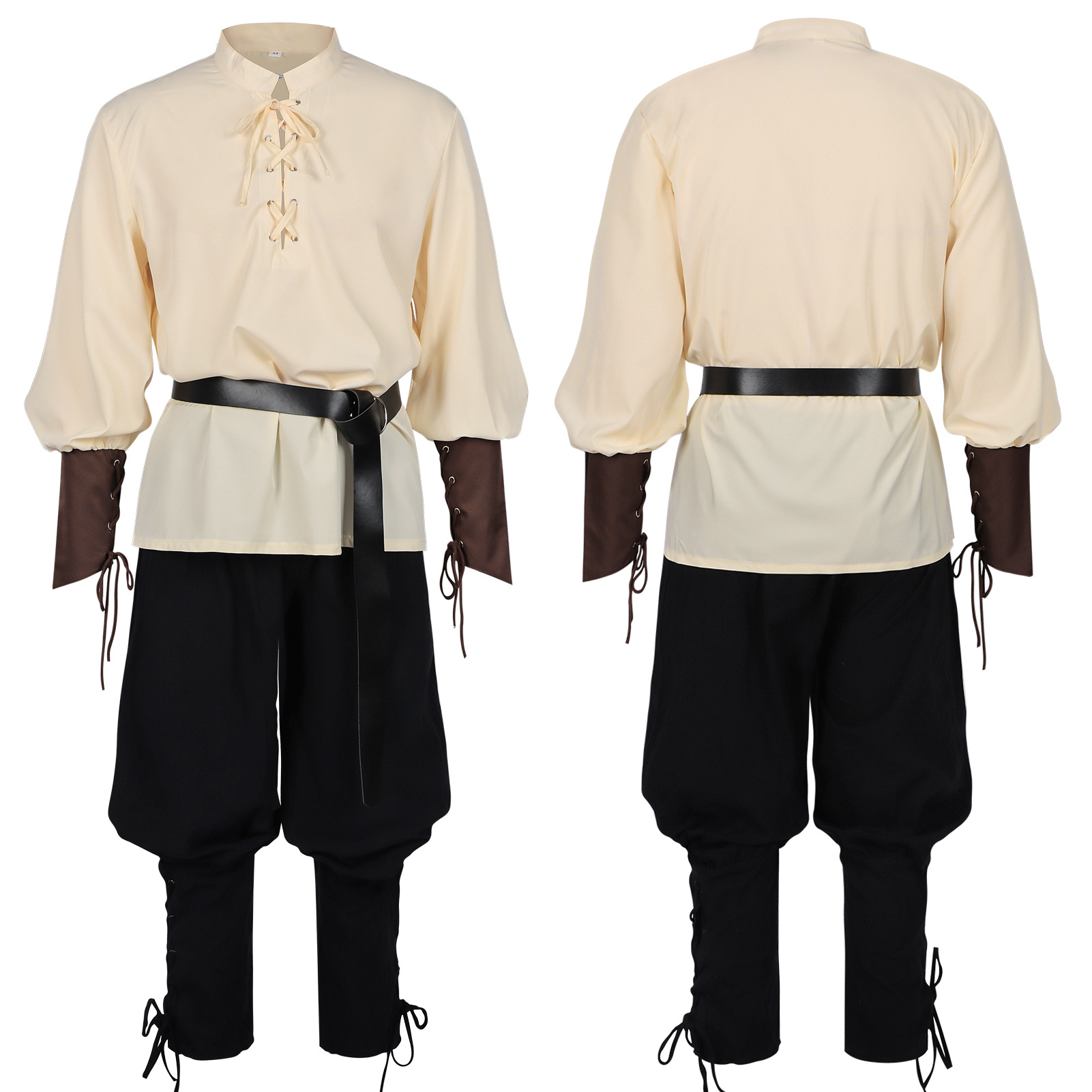 Medieval Gothic Lace Up Pirate Shirt - Mittelalterliches Renaissance-LARP-Hemd für Herren mit Gürtel,