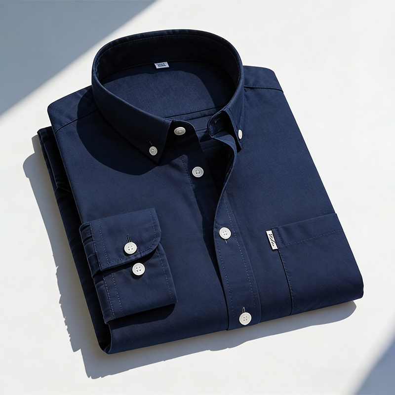 Oxford Cotton Casual Shirt Business - Herren Reine Baumwolle Oxford Einfarbige Langarm