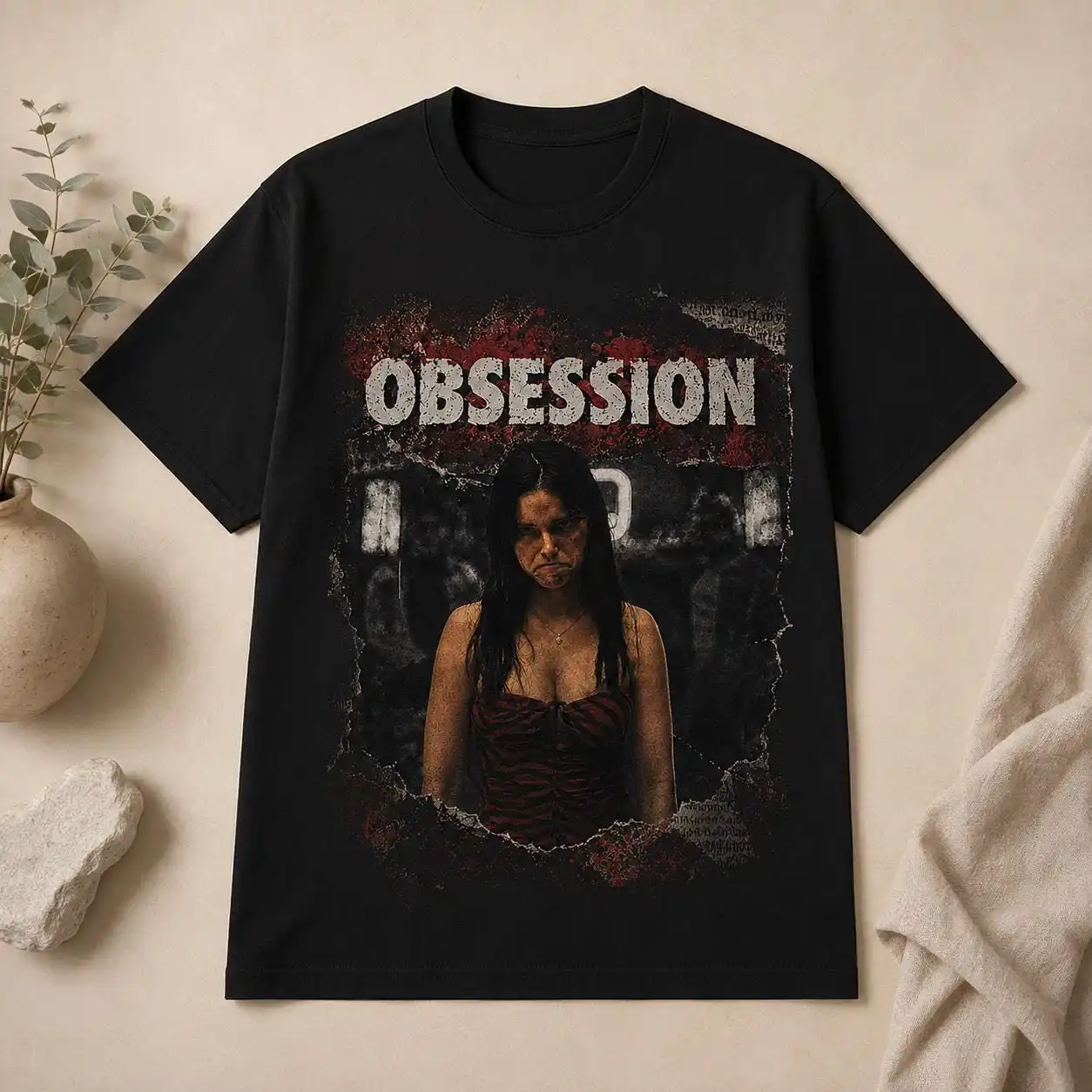 Acid Wash Vintage Graphic T Shirt - Obsession Grafik-T-Shirt, Vintage Acid Wash Horror-T-Shirt