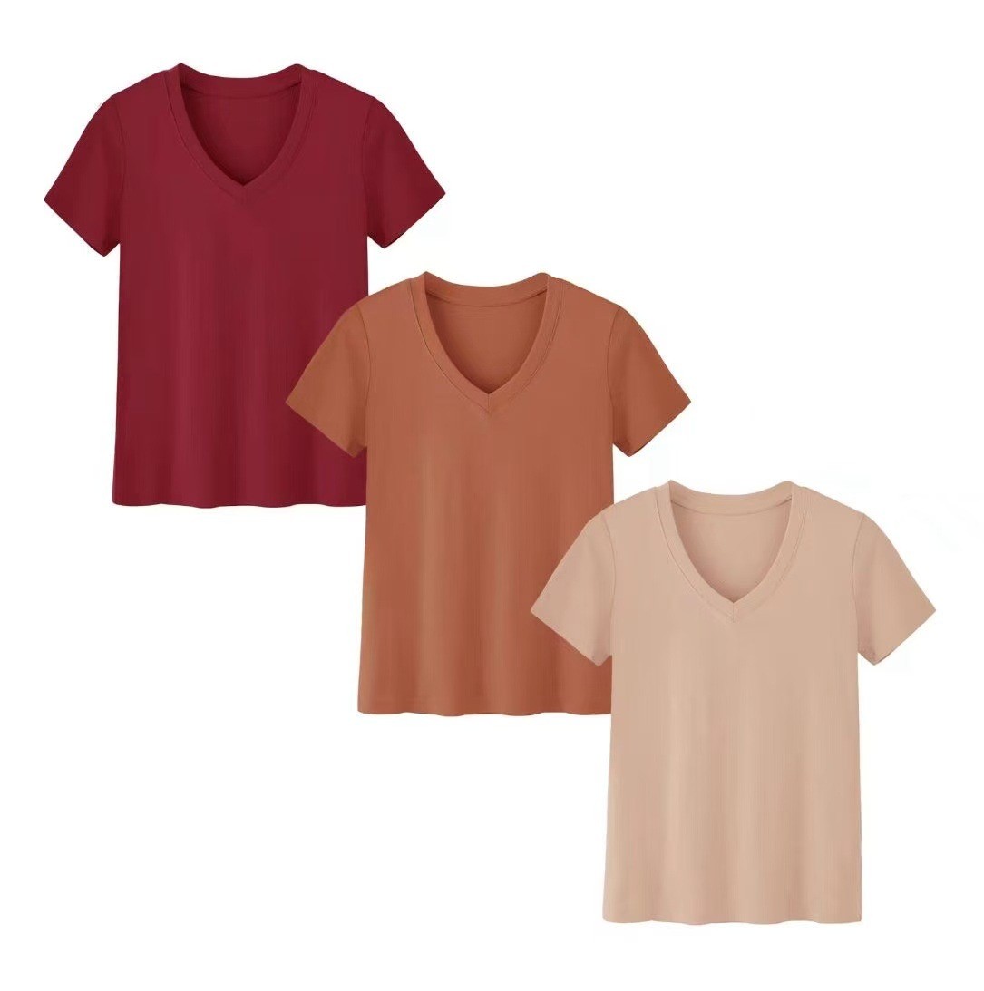 T-Shirts - Damen Casual High-Neck Kurzarm Strick-Set T-Shirt