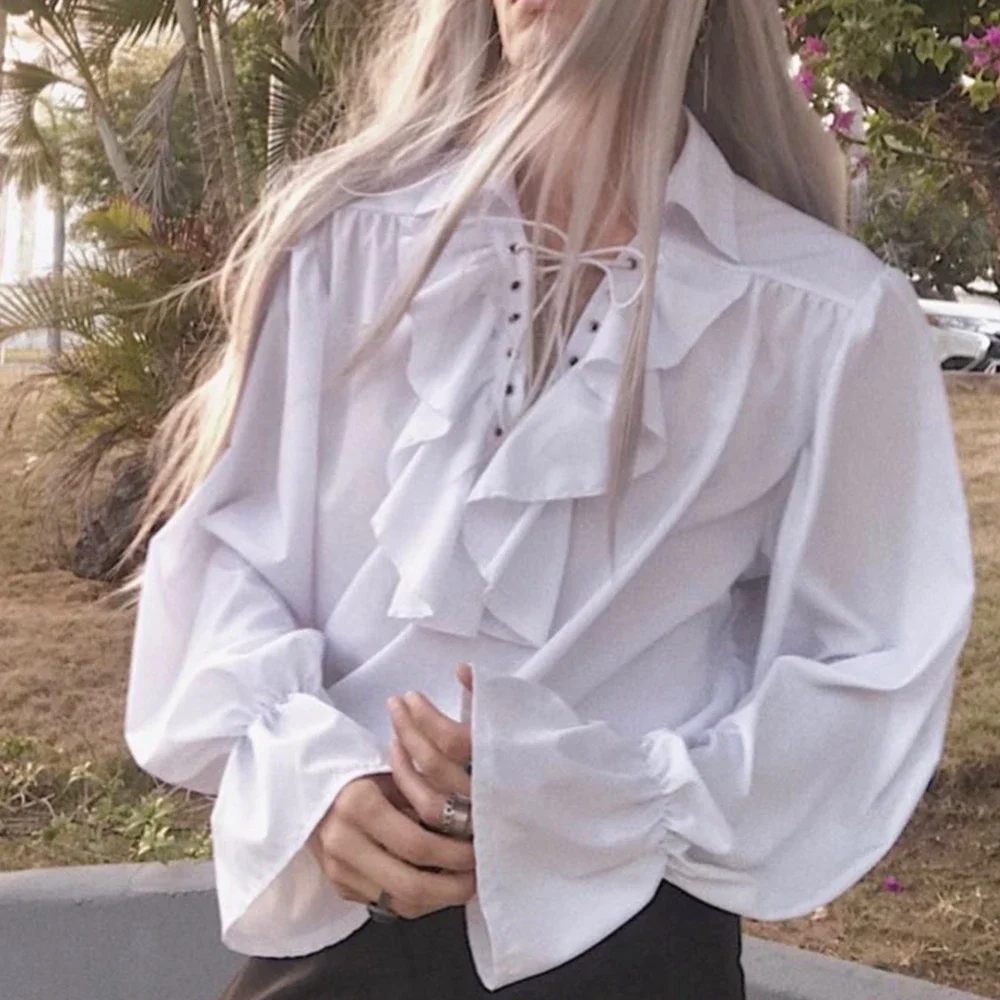 Medieval Gothic Lace Up Pirate Shirt - Herren Piratenhemd Vampir Prinz Dichter Hemden