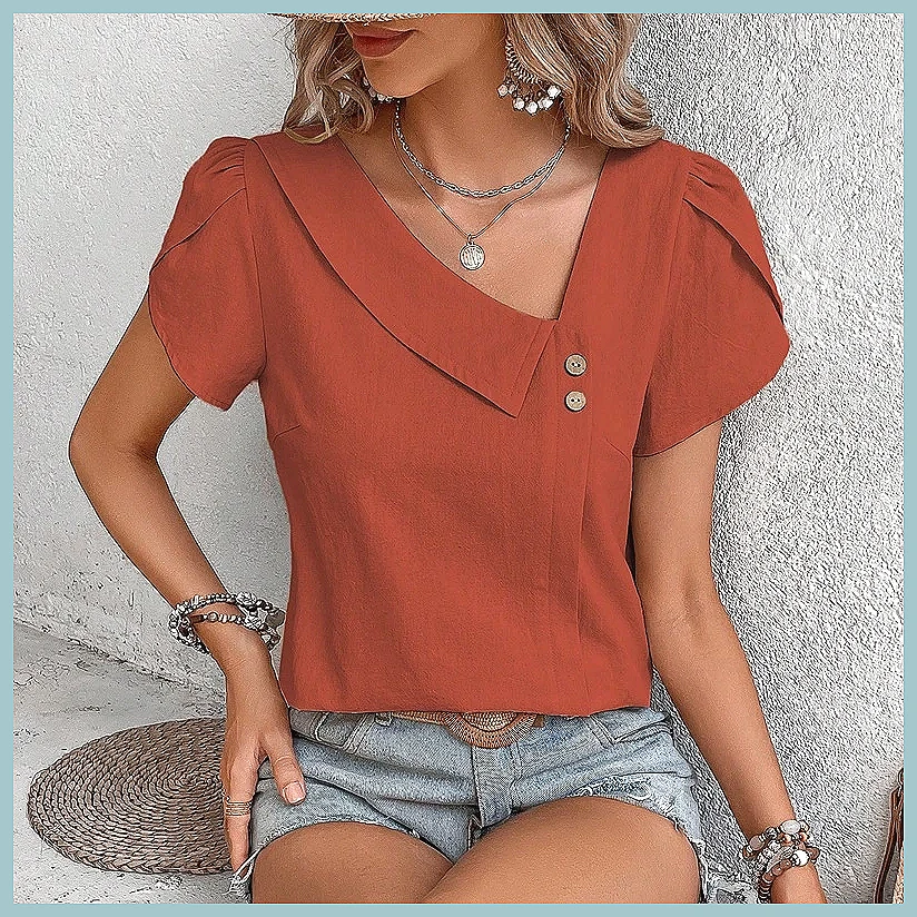 Shirts - 2024 Sommer Vintage Einfarbige Bluse für