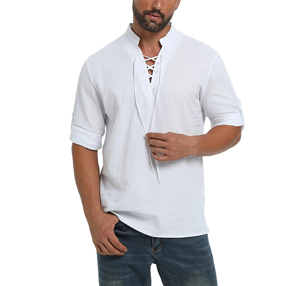 Frühling Herbst Herren Piraten – Medieval Gothic Lace Up Pirate Shirt Bewertung und Preis