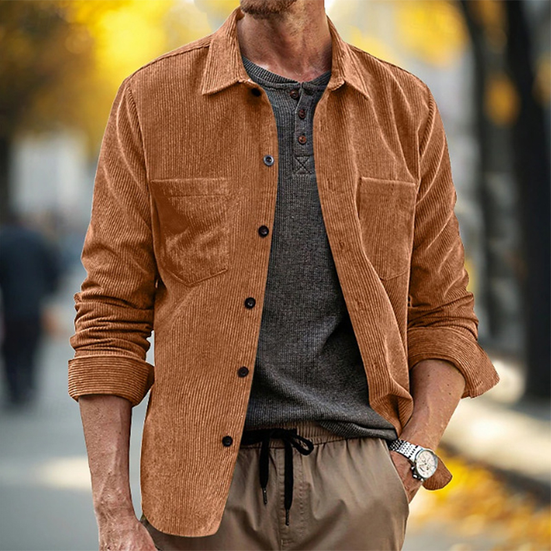 Frühling Herbst Tägliche Freiz – Corduroy Button Up Shirt Men Bewertung und Preis