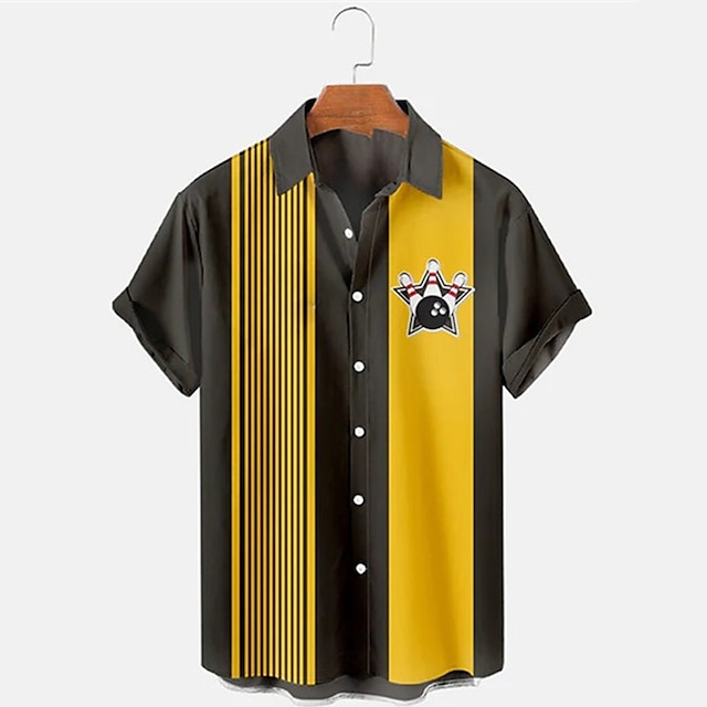 Herren Gestreiftes Bowling-Mus – Short Sleeve Bowling Shirt Retro Bewertung und Preis