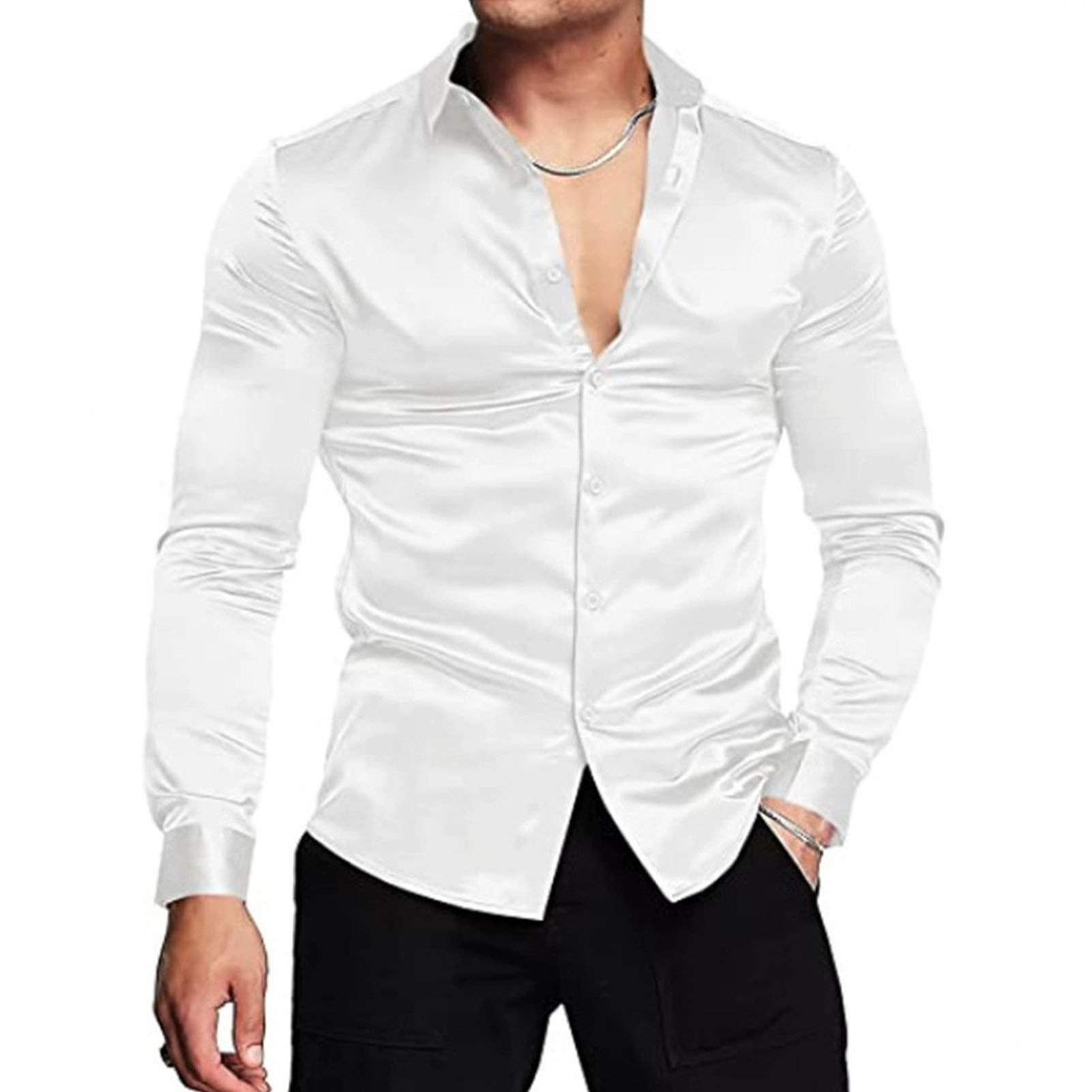 Frühling Herbst Seide Satin Sh – Mens Satin Silk Dress Shirt Bewertung und Preis