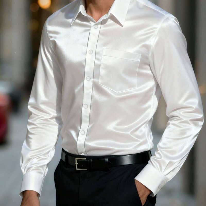 Herren Satinähnliches Eisseide – Mens Satin Silk Dress Shirt Bewertung und Preis
