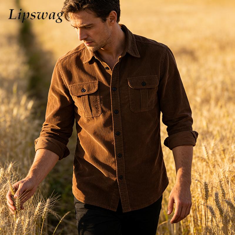 Vintage Einfarbig Cord Hemd Ja – Corduroy Button Up Shirt Men Bewertung und Preis