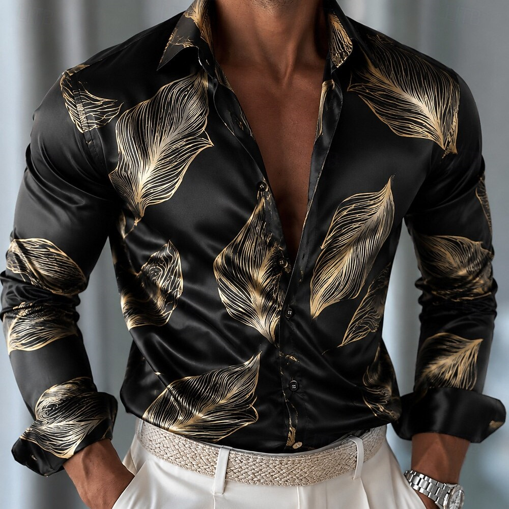 Herrenhemd mit Blättermuster a – Mens Satin Silk Dress Shirt Bewertung und Preis