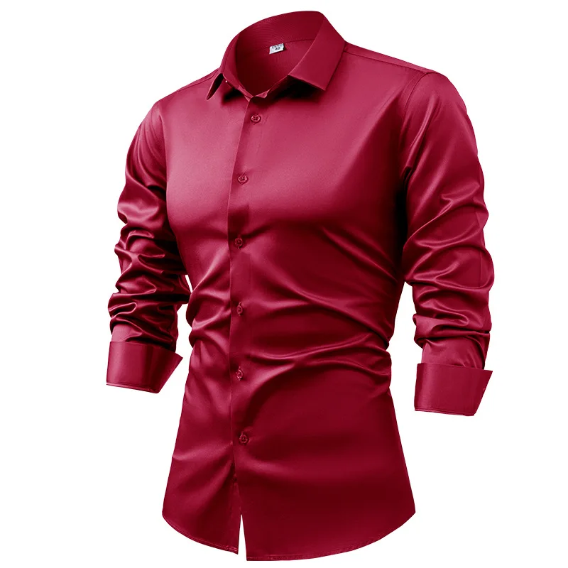 2025, Frühlings-Herbst-Königsb – Mens Satin Silk Dress Shirt Bewertung und Preis