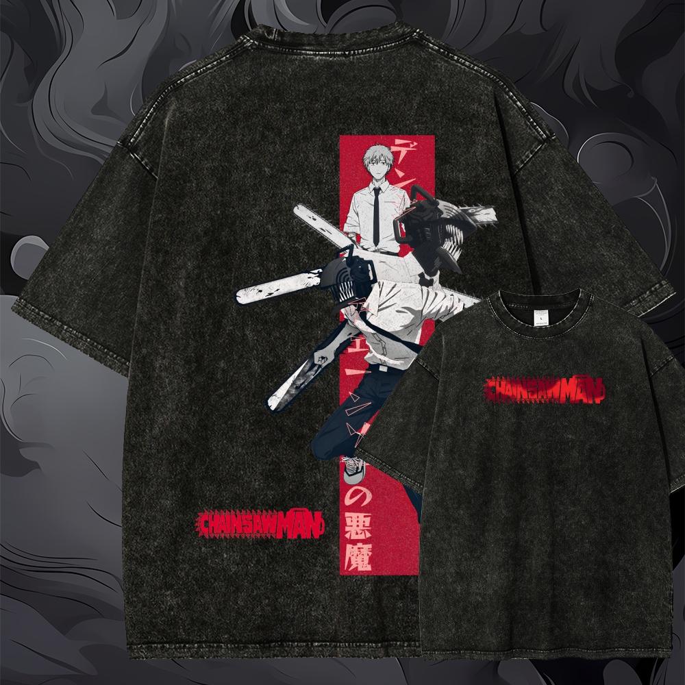 Übergroßes Chainsaw Man Grafik – Acid Wash Vintage Graphic T Shirt Bewertung und Preis