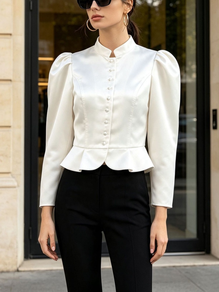 Peplum-Bluse mit langen Ärmeln – Mandarin Collar Formal Shirt Slim Fit Bewertung und Preis