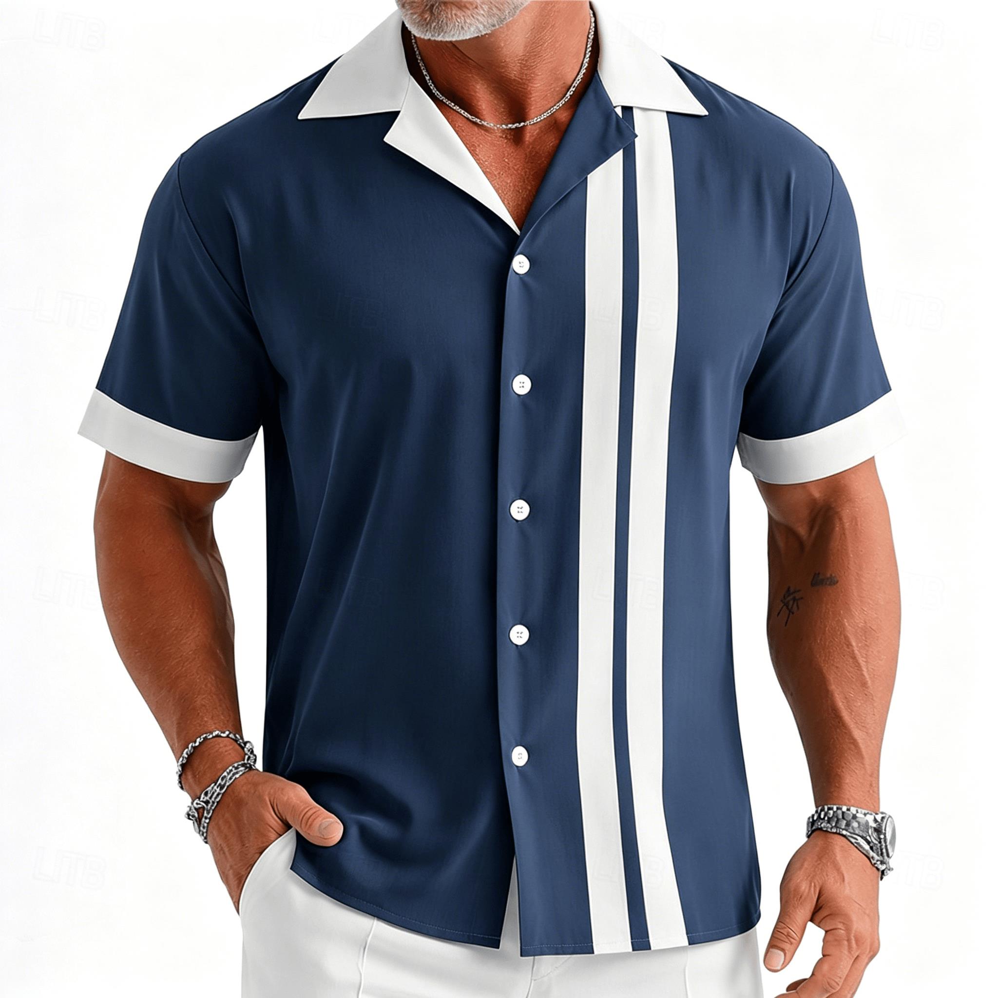 Herren-Bowlinghemd in Marinebl – Short Sleeve Bowling Shirt Retro Bewertung und Preis