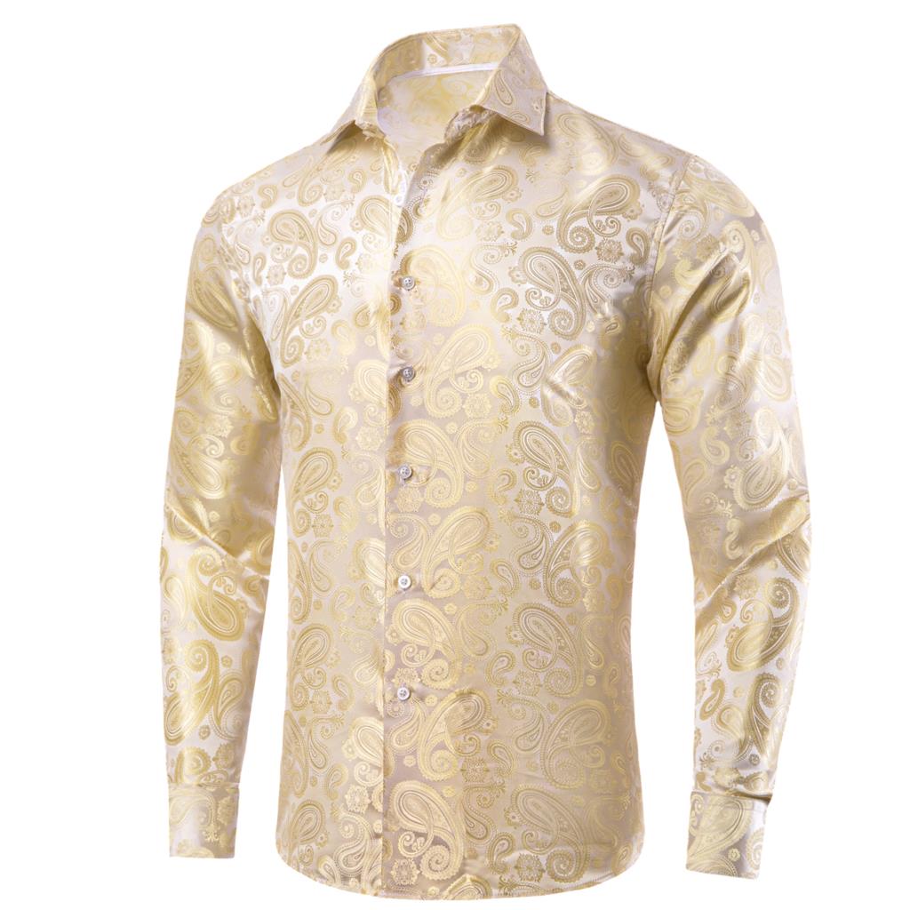 Hi-Tie Gold Beige Elfenbein Ch – Mens Satin Silk Dress Shirt Bewertung und Preis