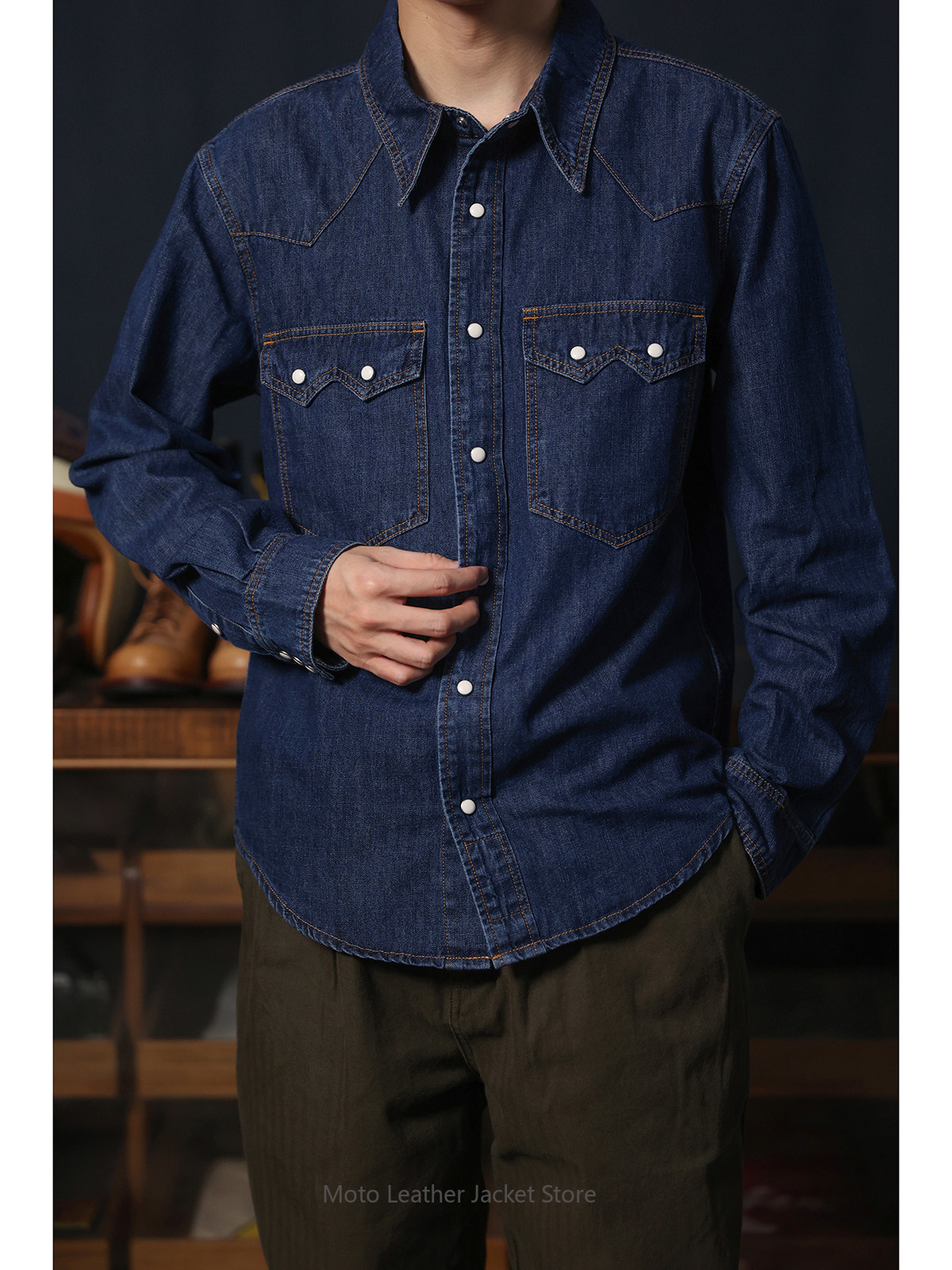 Amerikanisches Retro Western D – Mens Western Denim Pearl Snap Shirt Bewertung und Preis