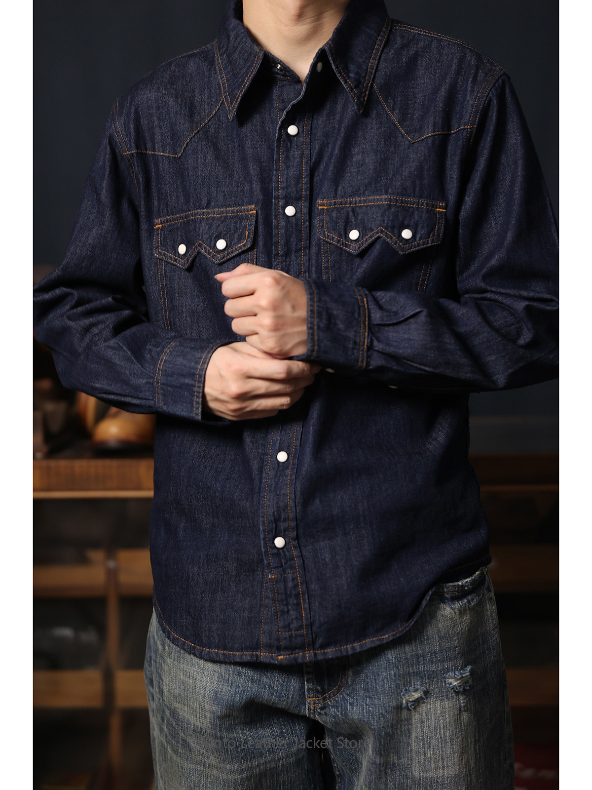 Amerikanisches Retro Western D – Mens Western Denim Pearl Snap Shirt Bewertung und Preis