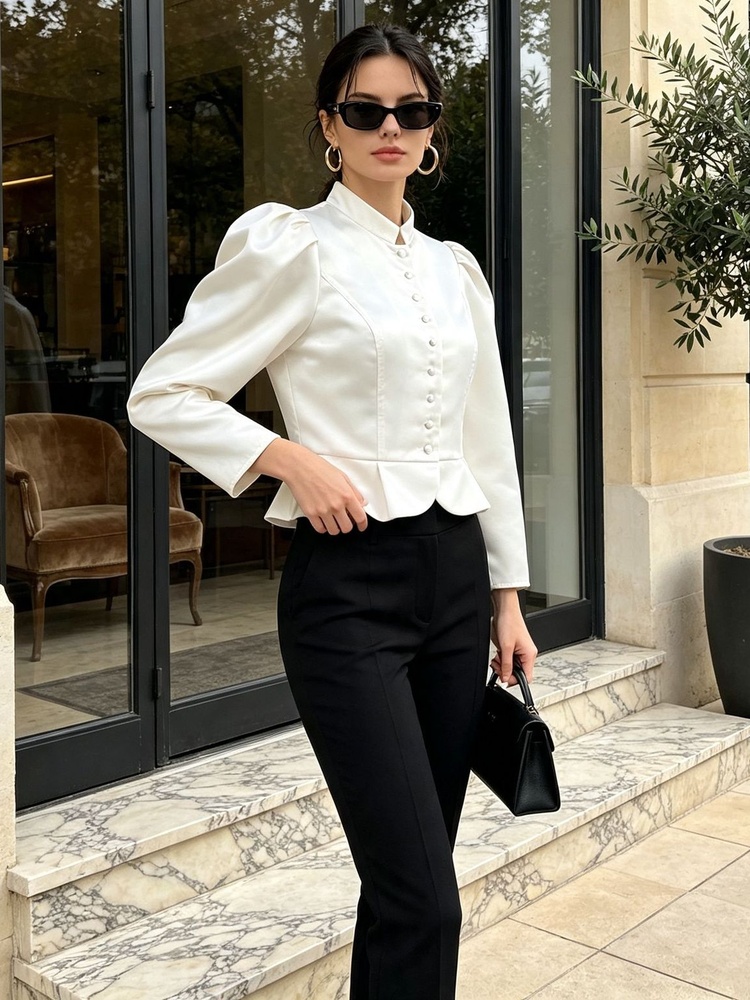 Tossy Peplum-Bluse mit langen  – Mandarin Collar Formal Shirt Slim Fit Bewertung und Preis
